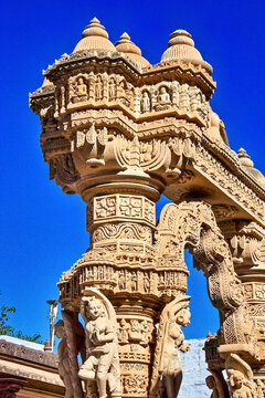 Interior of a Jain temple dedicated to Lord Mahavira at a hill top in Osian, Jodhpur in Rajasthan, India.