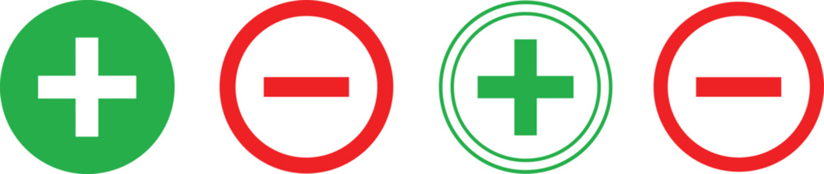 Plus and minus symbols in green and red circles for addition subtraction increase and decrease signs.