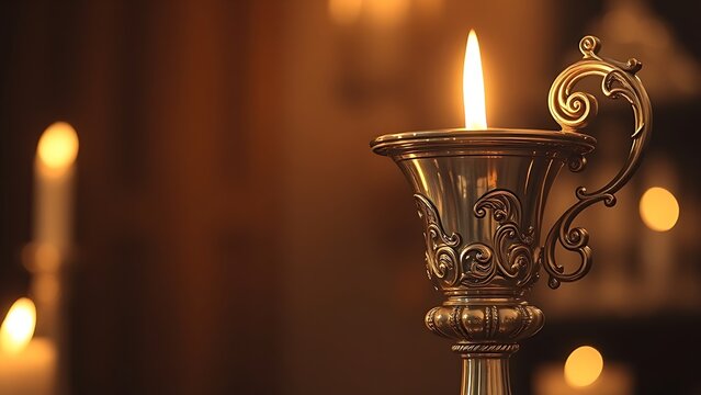 flagon. Ornate silver flagon reflecting candlelight with slight tilt, warm golden tones. bar promotions, beverage menus, designed for food & beverage menus and cafe branding.