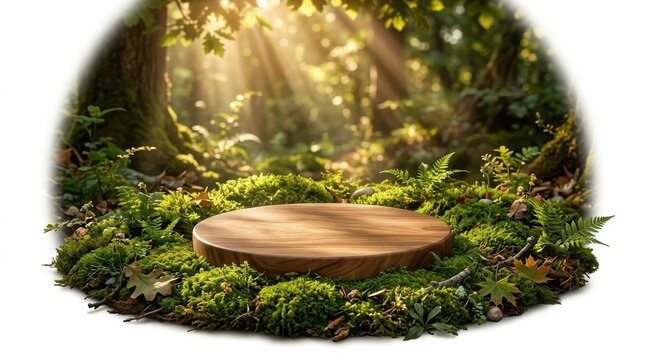 Sebuah telur paskah dekorasi berwarna cokelat terletak di antara rumput hijau segar dan jamur alami di dalam hutan makro yang indah