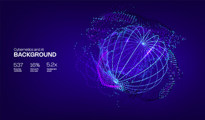 3d abstract sphere orb from dots. Digital and globe pattern background. Particle hud net for world grid geometric and network vector tech concept.  © Shanvood
