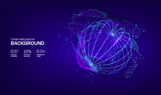 3d abstract sphere orb from dots. Digital and globe pattern background. Particle hud net for world grid geometric and network vector tech concept. 