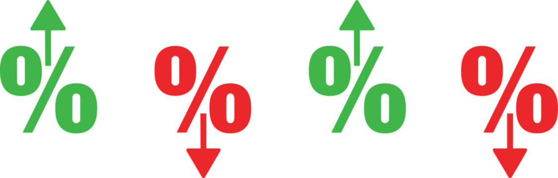 Percent up and down vector icons set percentage sign with arrow up and down symbol.