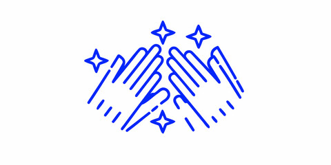 Obraz premium Blue line art depicting a high five with sparkling star accents
