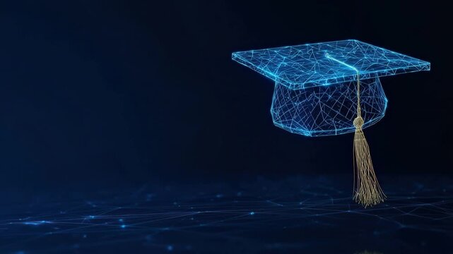 A digital illustration captures a graduate hat, symbolizing knowledge and education, against a sleek, modern background. ..Created with Generative AI, not depicting real subjects.