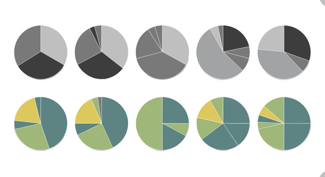 Financial pie chart set for business data analysis and corporate presentation of statistical growth.