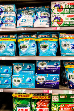 Selection of Popular UK Laundry Detergents on UK Supermarket Shelves