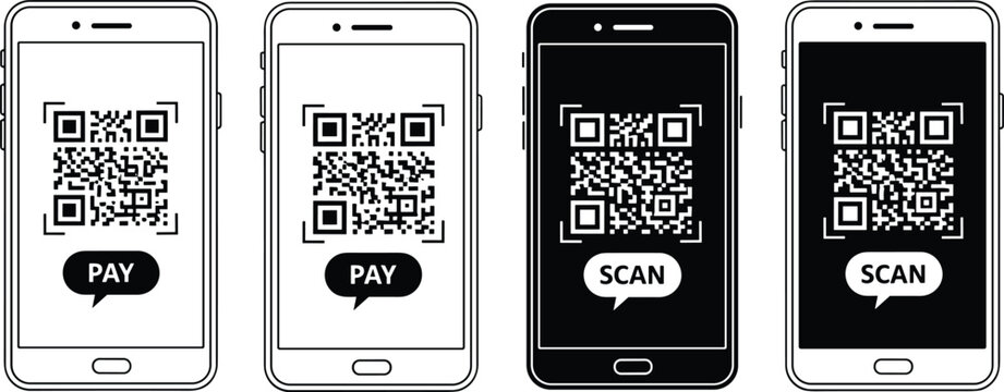 Smartphone payment scan qr code mobile phone app technology for transactions business online.