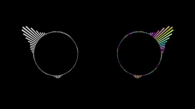 Circular RGB Audio Waveform Music Visualizer Animation. Abstract Colorful Round Audio Equalizer Motion Graphic. Neon Glowing Round Audio Spectrum Loop on Black Background 4k.