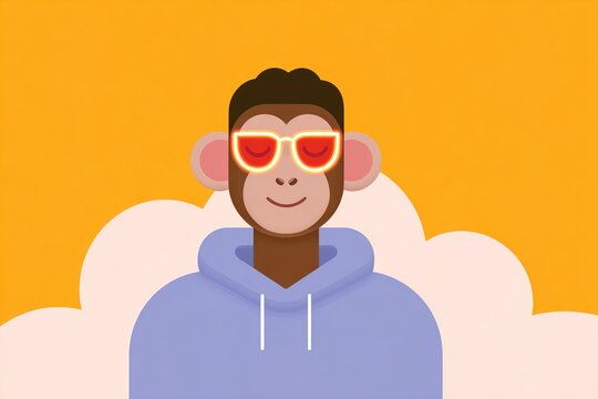 Cool monkey character wearing sunglasses with a bright yellow background