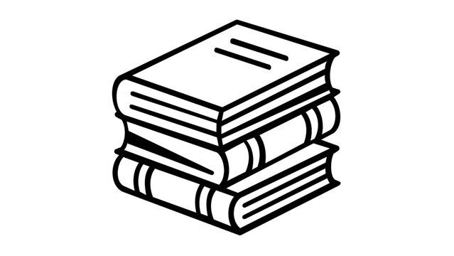 Minimalist stack of books vector icon illustration, black and white line art design for education, library, and literature concepts, scalable flat graphic for academic and school related projects.
