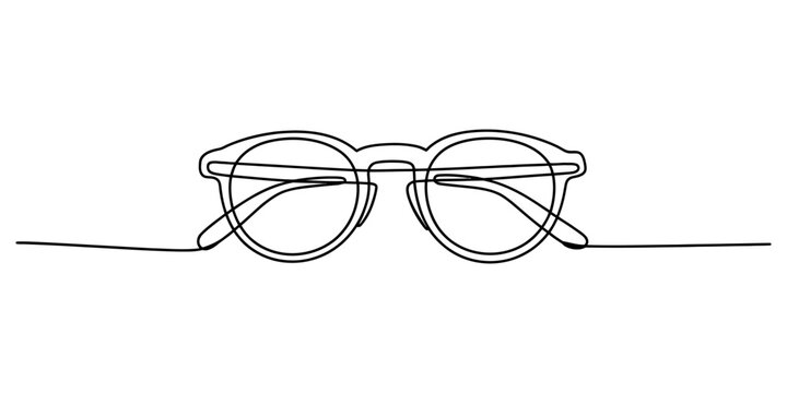 Minimalist continuous line drawing of a pair of round glasses on a simple solid white background Vector, illustration