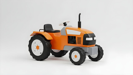 Fototapeta premium An orange tractor with large black wheels is parked on a plain surface indoors.