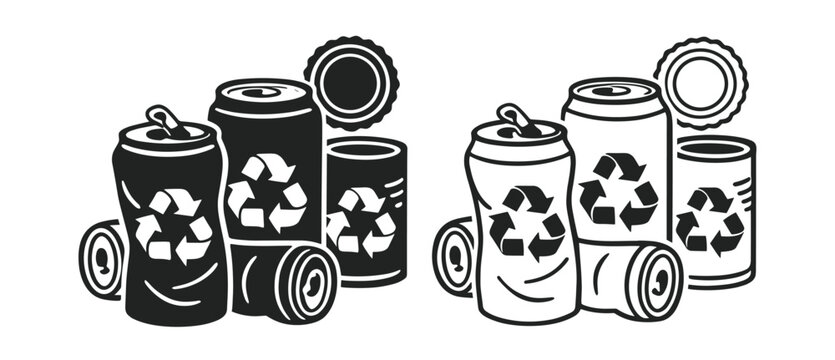 recycling aluminum cans icon, metal containers and waste reuse vector symbol, environmental sustainability and eco packaging line illustration on transparent background