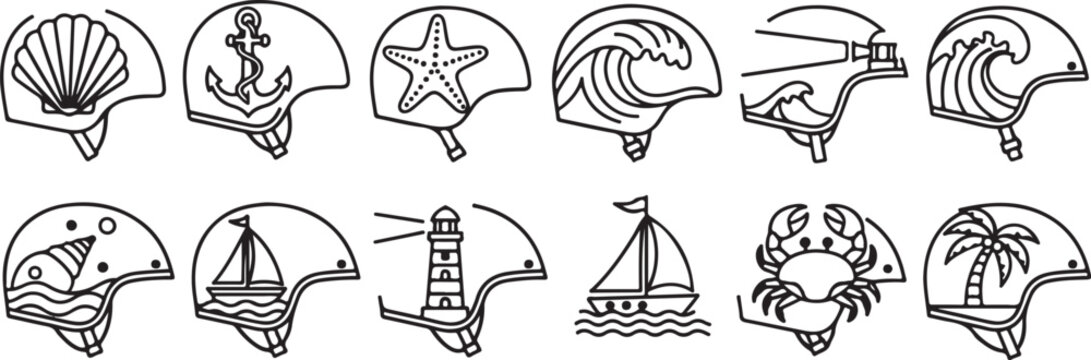 Line drawings of various types of breads and baked goods in different shapes Vector