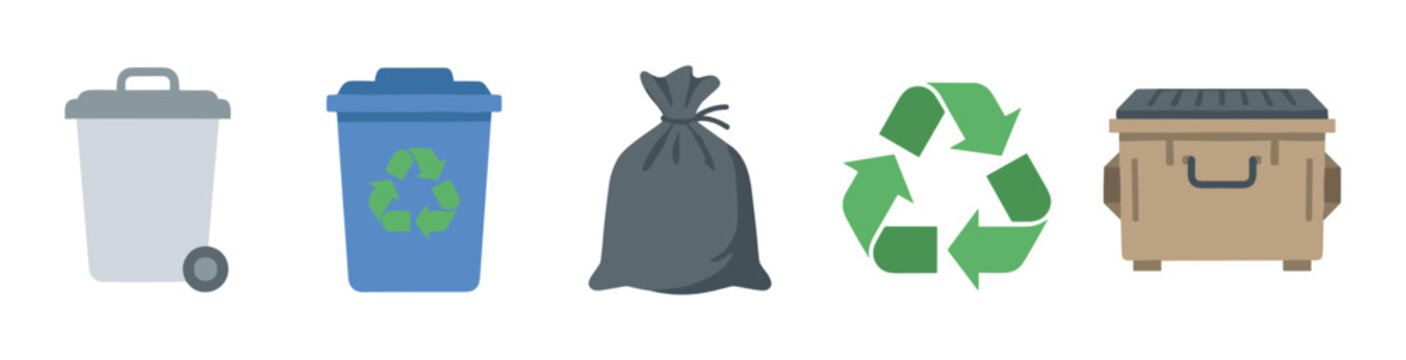 Waste containers and recycling symbols for environmental management, illustrating the importance of proper disposal and sustainable practices for a cleaner planet.