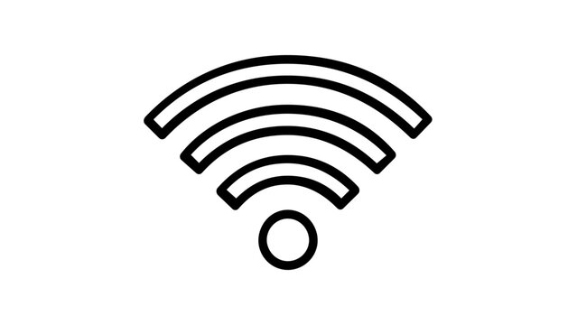 Minimalist black line vector icon illustration of a wireless Wi-Fi signal symbol for internet connectivity, broadcast, and networking, featuring a clean flat design for digital interfaces.