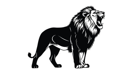 Majestic roaring lion with a full mane a striking black silhouette © Jewel