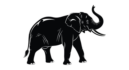 Fototapeta premium Detailed black silhouette of an elephant with raised trunk side view silhouette