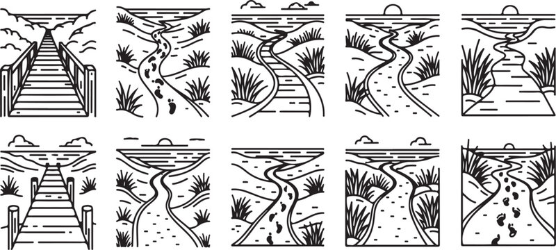 Sketch of a treehouse design and various tree species illustrations Vector