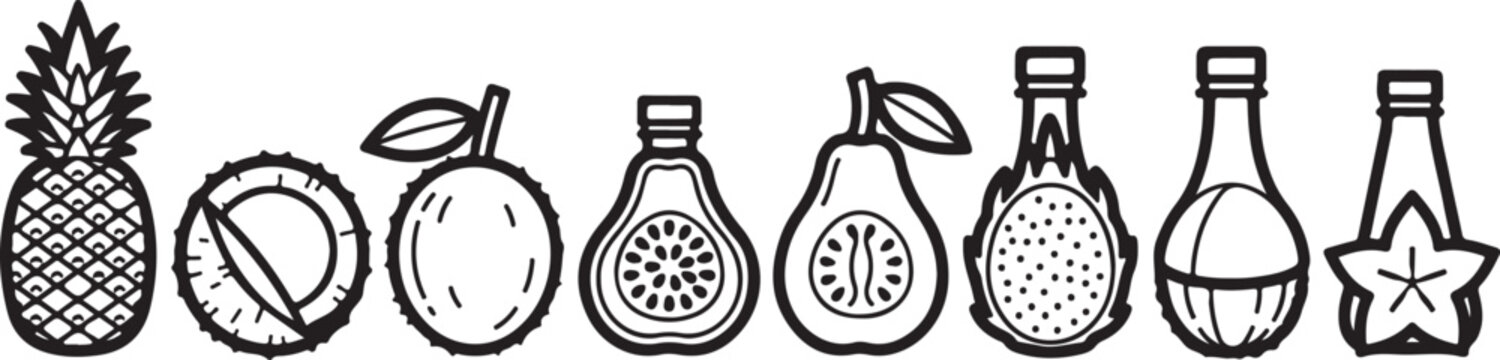 A collection of stylized objects including plants, musical instruments and tools Vector