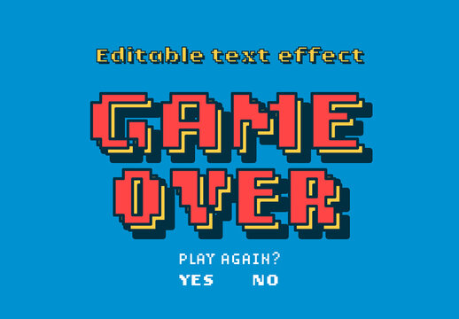 Retro Game Over Pixel Art Editable Customizable Text Effect Template