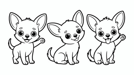 Naklejka premium Cute Chihuahua Coloring Line Set Standing, Sitting, and Playful Poses