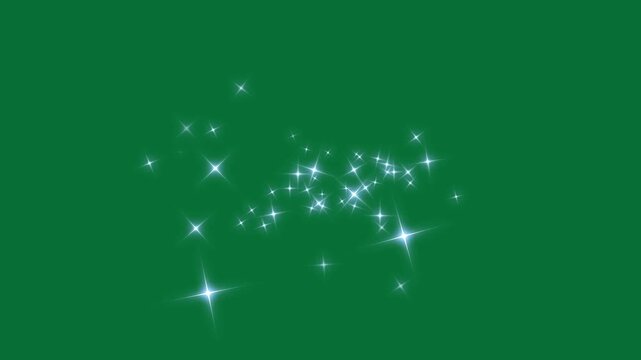 Explosive sparkling glitter stars overlay background, glowing glitter burst sparkle effect, particle magic tail glittering star dust trail loop animation on green screen video 4K