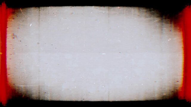 Vintage film strip background. Old tv grain noise frame. Videotape texture overlay with scratches and dirt stains. Lens flare light leaks effect.