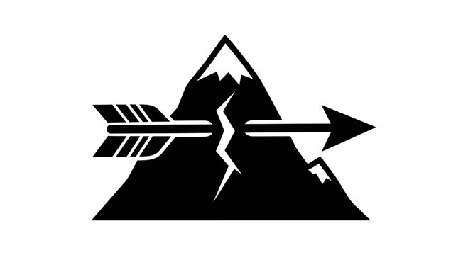 Mountain peak with broken arrow silhouette.