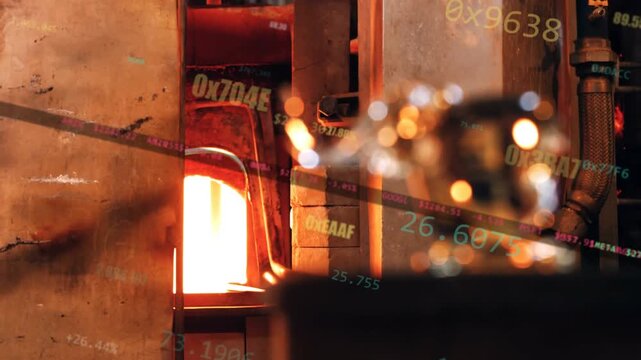 Glass elephant sitting on bench furnace glow pulling focus hex overlay showing glass art heat data