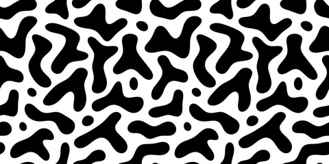 Black and white abstract doodle shape seamless pattern. Creative minimalist style art background, trendy design with basic shapes. Modern wallpaper print backdrop.