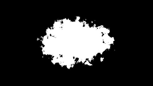 Transitions of white expanding paint stains on black backdrop Grunge Ink spreads and fills the screen. white ink splat screen. white watercolor ink leak drops transition paint.