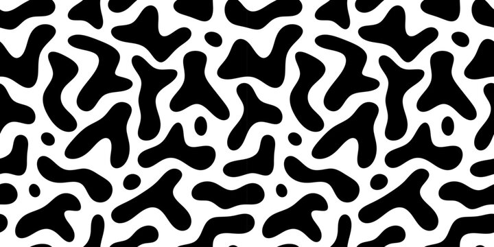 Black and white abstract doodle shape seamless pattern. Creative minimalist style art background, trendy design with basic shapes. Modern wallpaper print backdrop.