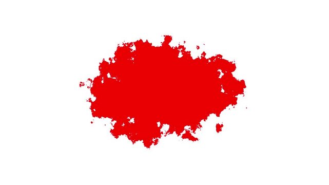 Transitions of red expanding paint stains on white backdrop Grunge Ink spreads and fills the screen. red ink splat screen. red watercolor ink leak drops transition paint.