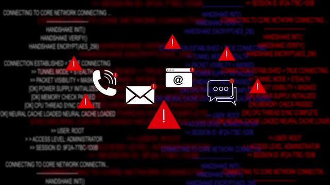 Alert: System lockdown warning. Cybersecurity defense and system protection from hackers, secure digital systems, cyberattack prevention. 4k black background icon animation