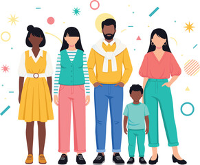 Fototapeta premium Diverse family group standing together in colorful casual clothing
