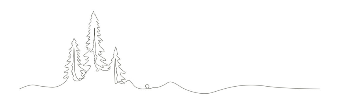 continues line drawing of pine trees in a forest ideal for nature themed designs