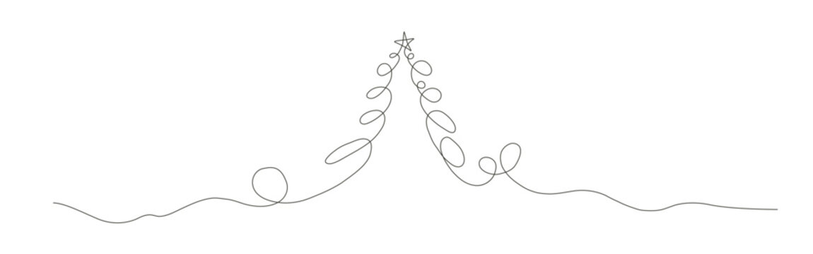 Continuous one pines line art drawing vector illustration design. wavy line nature design