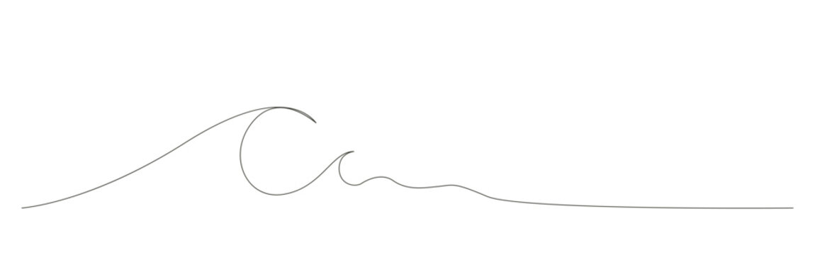 Minimalist single line drawing of a breaking wave, perfect for beach themed designs, surfing posters, and ocean related illustrations