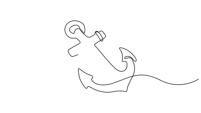 Marine anchor boat symbol one line art continuous drawing loop animation. Nautical maritime sea ocean boat symbol. Full length one line animation