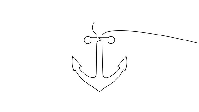 Marine anchor boat symbol one line art continuous drawing loop animation. Nautical maritime sea ocean boat symbol. Full length one line animation