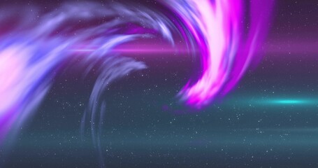 Fototapeta premium Glowing magenta-violet auroral ribbon stretching across night sky, showing teal glow and stars