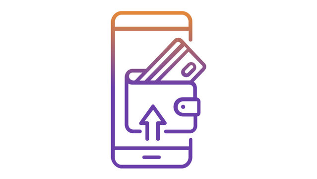 Modern mobile digital wallet vector icon illustration featuring a smartphone, wallet, and credit card for secure online payments, electronic banking, fintech transactions, and e-commerce services.