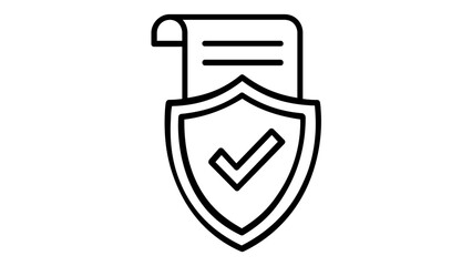 Obraz premium Secure subscription and policy verification line icon vector illustration, featuring a document with a protective shield and checkmark symbol for insurance, contracts, and digital safety.