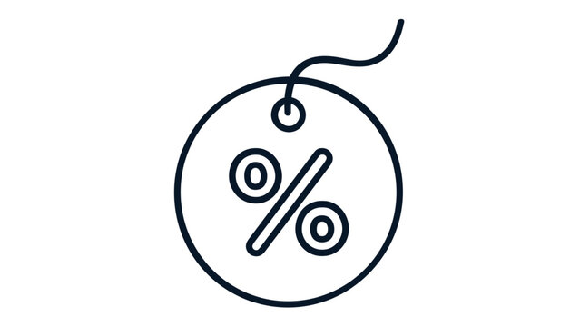 Scalable vector icon illustration of a round discount tag with a percent sign and string, perfect for e-commerce shopping, retail sales promotions, marketing deals, and minimalist web graphics.