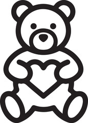 Obraz premium Cute teddy bear icon, black line art, heart shape, love symbol, vector illustration