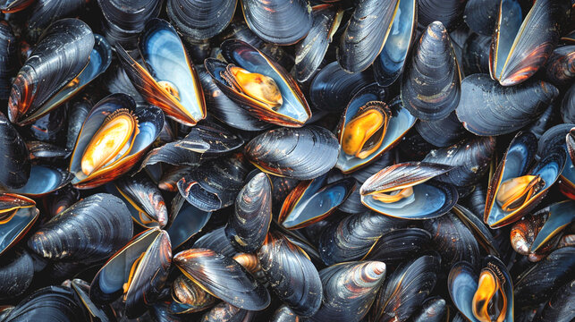 Fresh raw mussels, a healthy seafood ingredient