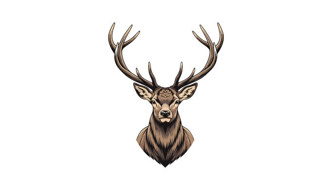 Majestic stag head with large antlers rendered in a detailed pixel art or graphic style, capturing the noble spirit of forest wildlife creatures.