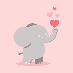 Obraz premium Cute cartoon elephant with floating hearts